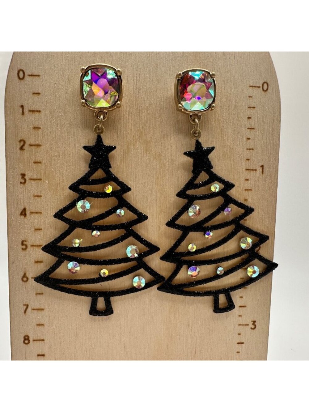 Black Glitter Color Winter Christmas Xmas Tree Shape Drop Dangle Hook Earrings